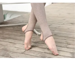 Winter thick fleece lined stirrup leggings oatmeal brown ribbed thermal footed tights