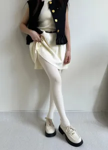 Women white textured knit tights autumn winter warm stylish pleated skirt matching hosiery