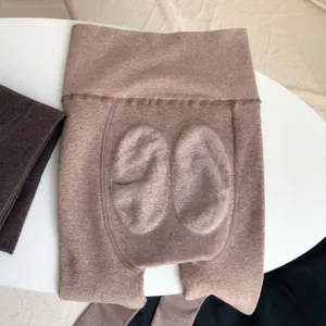 Winter thermal fleece-lined 3D peach hip high waist stirrup leggings, warm and cozy.