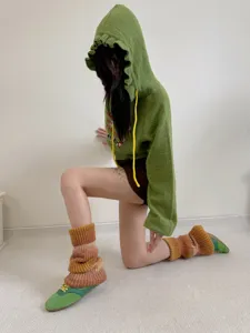 Gradient knitted leg warmers, autumn winter cozy fleece cuff boot covers, stylish warm calf sleeves.