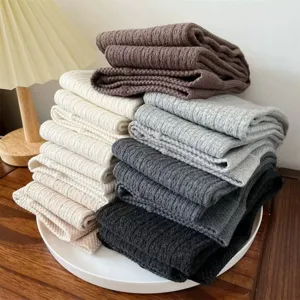 Thickened ribbed knit tights for women autumn winter solid color leggings warm footed socks