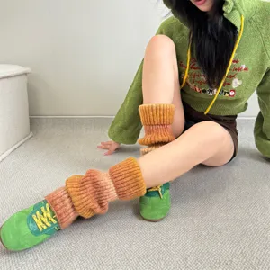 Gradient knit leg warmers for women, cozy winter thermal foot covers, stylish slouch socks.