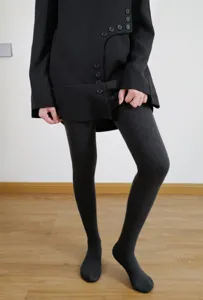 Grey fleece-lined stirrup leggings detail, high waist tummy control, winter warm pants.