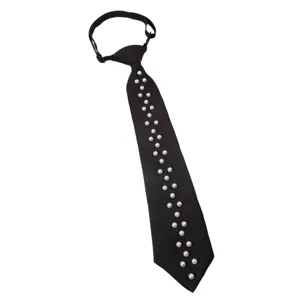 Elegante cravatta JK nera con decorazioni di perle e cinturino regolabile per donne.