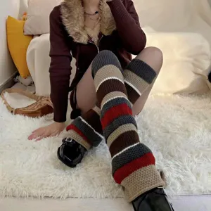 Gestreinte Strick-Beinwärmer für Damen Winter Schlaghosen-Stulpen Stiefelmanschetten