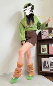 Cozy gradient wool leg warmers for women, winter warm color block slouch socks and boot cuffs.