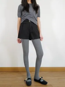 Women grey tights winter thick base leggings vintage dark pattern warm versatile daily wear