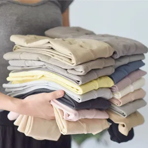 Women winter Morandi color ribbed fleece lined warm tights multi-color stack display