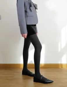 Collant a costine grigio scuro da donna, leggings invernali a vita alta, morbidi.