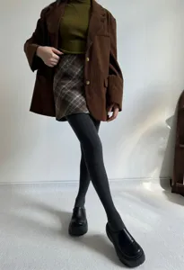 Fall winter thick ribbed tights for women, warm wool blend leggings with slim fit style.