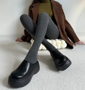 Ribbed thick warm tights for women, versatile autumn and winter base layer hosiery.