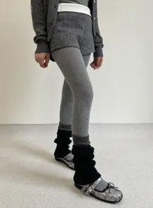 Grey polka dot jacquard tights for women autumn winter warm cozy stylish daily clothing
