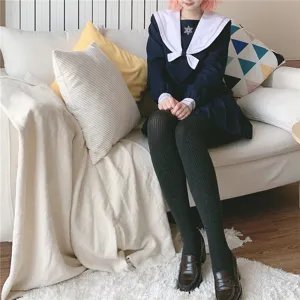 Comfortable ribbed tights for women, thick warm knit stockings for autumn and winter daily wear.