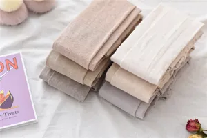 Autumn winter vertical striped leggings oat milk apricot cotton thermal warm trousers