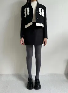Grey herringbone knit tights for women, cozy winter warm hosiery with chic style design.