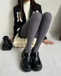 Autumn and winter thick warm tights grey textured knitted pantyhose for women stylish daily wear