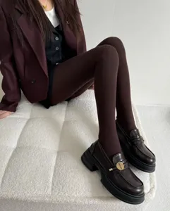 Women's autumn winter warm knit tights brown herringbone patterned stylish cozy fashion socks