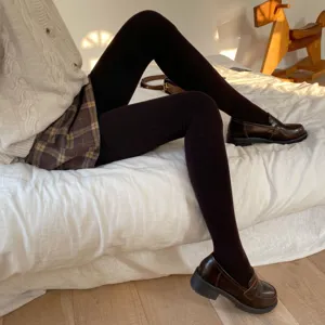 Cozy winter fleece-lined thick ribbed tights for women warm casual daily wear stylish outfit look
