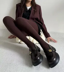 Autumn winter warm knit tights for women, textured chevron pattern leggings fashion style.
