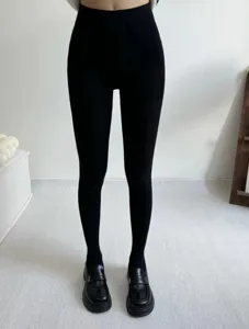 Women winter warm knitted tights black textured leggings fashion casual footed hosiery