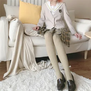 Cozy autumn winter oatmeal beige ribbed tight leggings women warm casual knit hosiery detail