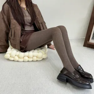 Automne hiver collants marron chauds doublés de polaire leggings épais élastiques femme.
