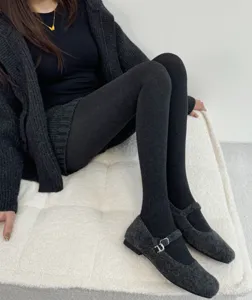Autumn winter opaque tights dark grey warm pantyhose soft slim fit casual daily wear detail