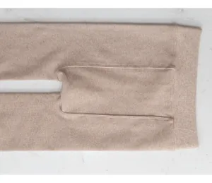 Thickened ribbed knit tights detail, warm winter cashmere touch women leggings, khaki color.