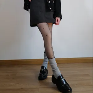 Women cute heart pattern sheer tights Japanese style black fashion cute pantyhose wear