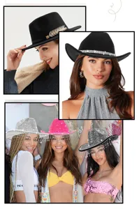 Women rhinestone cowboy hat festival party jazz hat bling western felt hat for wedding