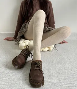 Warm wool knit tights for women, thick thermal pantyhose with wide stripes for autumn winter.