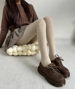 Women thermal ribbed knit tights solid color thick warm footed pantyhose autumn winter