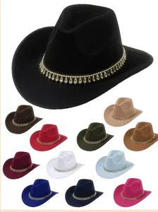 Fashion rhinestone fringe western cowboy hat felt jazz hat party wedding colors