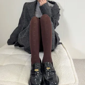 Autumn winter women vintage jacquard tights hosiery hollow heart bow design cotton socks.