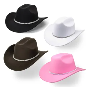 Rhinestone cowboy hat set, felt jazz hat for party, wedding and daily wear, four colors available.