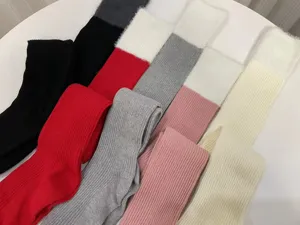 Gros plan détaillé de chaussettes hautes duveteuses et douces avec une texture chaude.