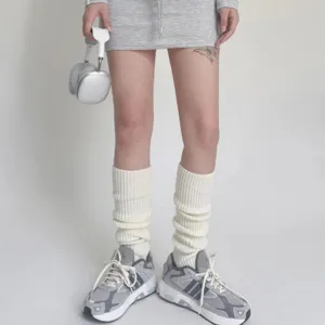 White knitted leg warmers winter warm slouch socks for women fashion casual wear main view