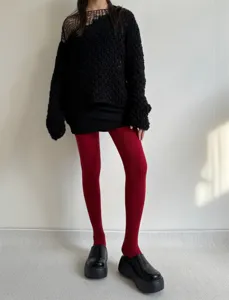 Winter warm wide striped tights for women, stretchy fleece lined thermal knit hosiery.