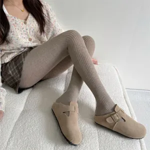 Women winter warm ribbed knit tights thick fleece lined thermal leggings cozy casual wear