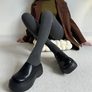 Winter warm ribbed tights for women, thick plush thermal wool blend leggings, cozy daily wear.