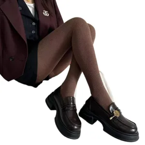 Women autumn winter warm knitted tights with herringbone pattern stylish thick daily hosiery