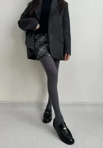 Dark grey ribbed tights for women, vintage knit hosiery, autumn winter thermal hosiery. DETAIL