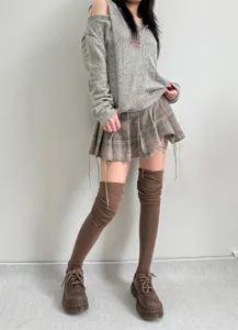 Fall winter lazy style over the knee brown thigh socks warm knitted tall socks for women daily wear