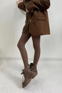 Retro cable knit tights for women autumn winter warm ribbed pantyhose brown fashion leg wear