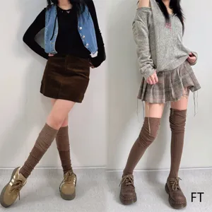 Women Over The Knee Thigh High Socks Fall Winter Cotton Wide Stripe Slouchy Casual Long Boot Socks Daily Wear