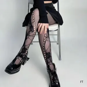 Dames Sexy Vintage Floral Opengewerkte Netpanty Gothic Dark Style Slim Fit Mesh Kousen Herfst Winter Beenmode