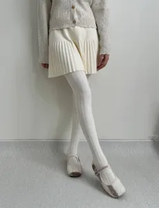 Détails de collants torsadés blancs, collant thermique doux et chaud pour femmes automne hiver.