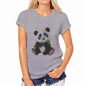 Vrouwen grijs cartoon panda print ronde hals korte mouw t-shirt top comfortabel