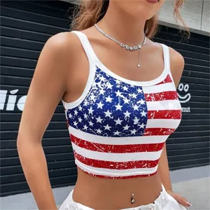 Women american flag crop top sexy sleeveless backless summer streetwear patriotic tank top