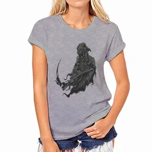 Vrouwen Grijs Korte Mouw T-Shirt Gotische Magere Hein Print Casual Top Nieuw